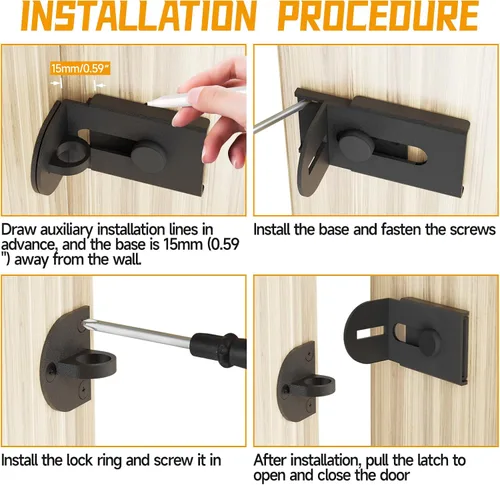 Miniatura 6 de Cerradura de puerta corredera, cerradura de cerrojo de puerta de 90 grados, candado de seguridad de ángulo recto de acero inoxidable con tornillos