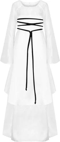 Miniatura 8 de Disfraz de bruja medieval vintage para mujer, vestido irlandés de manga acampanada, estilo steampunk, vestido renacentista de Ren Faire Negro