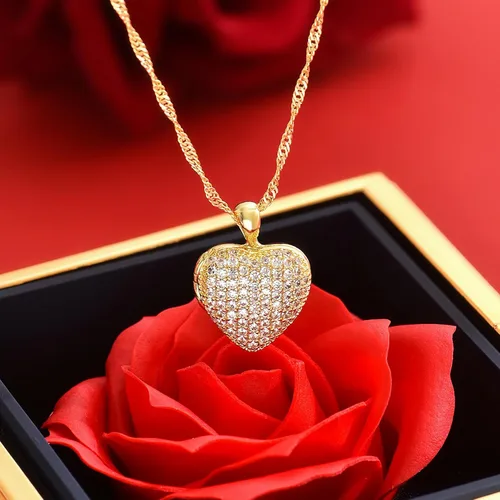 Miniatura 3 de MAARRING Collares con medallón de corazón chapado en oro de 14 quilates para sostener fotos, rosa preservada encantada eterna con collar y colgante
