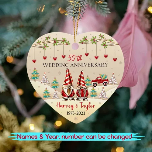 Miniatura 2 de Adorno personalizado de aniversario de boda número 50, adornos de Navidad de Mr & Mrs Gnomo 2024, adorno de Navidad de aniversario para pareja