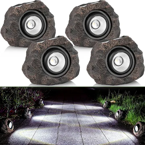 Miniatura 10 de Candieslife Luces Solares de Jardín para Exteriores - Foco Solar LED Impermeable IP65, Luces de Paisaje Alimentadas por Energía Solar, Luz 4Pack-Rock