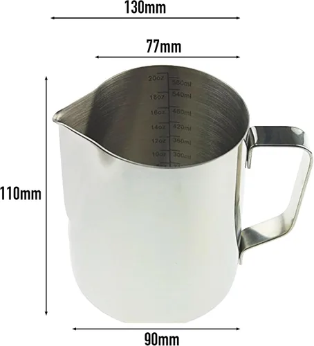 Miniatura 3 de Jarra de leche barista de 20 onzas para máquina de café, jarra de espuma de leche, vaporizador de metal, ideal para vaporizar leche de acero