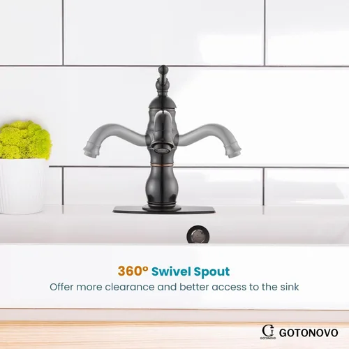 Miniatura 5 de gotonovo Grifo de lavabo de baño de 1 agujero con mango único, grifo de tocador de lavabo con caño giratorio de 360°, grifo mezclador de lavabo