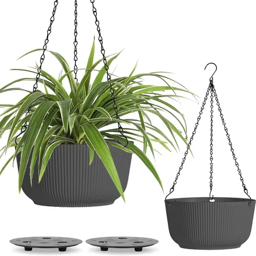 Miniatura 10 de T4U Macetas colgantes de 8 pulgadas para plantas de interior y exterior, juego de 2 macetas auto-regantes con agujero de drenaje, tapón y cadena