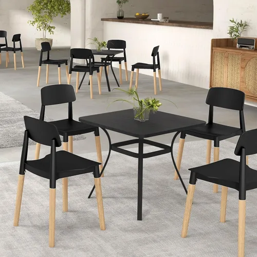 Miniatura 8 de Giantex Juego de 4 sillas de comedor modernas, juego de sillas laterales de plástico con patas de madera resistentes, respaldo ergonómico y asiento