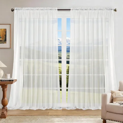 Miniatura 10 de Dreaming Casa Cortinas traslúcidas lisas con bolsillo para barra, 2 paneles de 52 pulgadas de ancho x 96 pulgadas de largo, color blanco