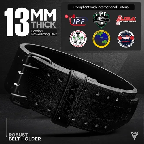 Miniatura 3 de RDX - Cinturón de levantamiento de pesas IPF de 13 mm y 10 mm, cuero genuino de nivel de competición USAPL USPA e IPL, cinturón de 4" para gimnasio