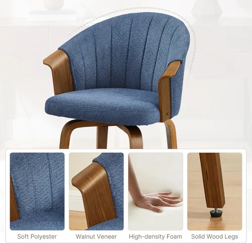 Miniatura 3 de Art Leon Silla de escritorio sin ruedas, silla giratoria moderna de mediados de siglo, silla de escritorio de tela Boucle con patas de madera