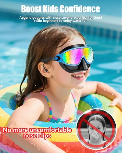 Miniatura 2 de Aegend Gafas de natación con cubierta para la nariz, paquete de 2 máscaras de natación de visión amplia, antivaho/UV