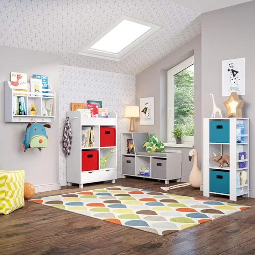 Miniatura 4 de RiverRidge Rincón de lectura para niños y banco de almacenamiento de cubos blancos con asiento acolchado cómodo y organizador de juguetes
