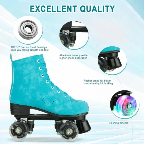 Miniatura 3 de Patines de ruedas para mujer, de doble fila, de piel sintética, con ruedas iluminadas, para exteriores