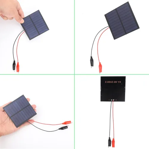 Miniatura 5 de 5 paneles solares pequeños, 1 W, 5 V, 200 mA, mini panel solar fotovoltaico de células solares con clip de alambre de 3.524 in x 3.524 in