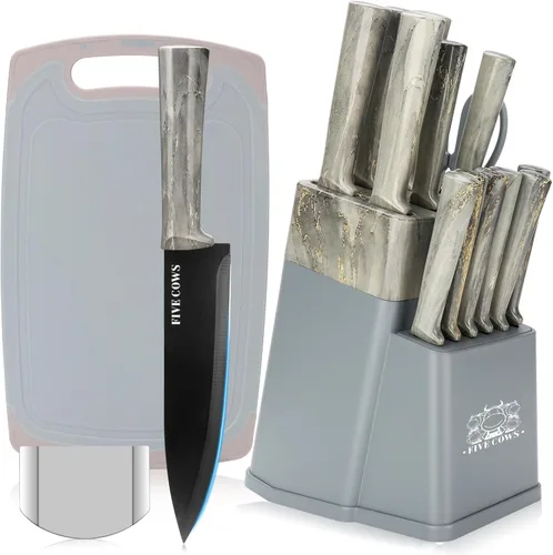 Miniatura 12 de Juego de Cuchillos de Cocina de 16 Piezas con Bloque y Tabla de Cortar - Cuchillos Alemanes de Acero Inoxidable, Afilador Integrado, Apto para Negro