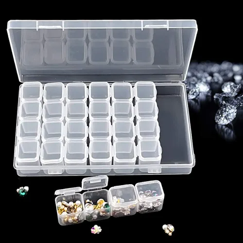 Miniatura 7 de 1 paquete de 28 rejillas de diamantes, caja de plástico para joyería, organizador de joyas, cajas de almacenamiento de bordado de diamantes, caja