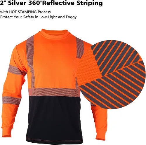 Miniatura 8 de FONIRRA Camisetas reflectantes de seguridad de alta visibilidad para hombre con manga larga ANSI Clase 2 Naranja, 2XL