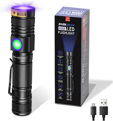 DARKBEAM Linterna UV 365nm Luz negra recargable USB, lámpara de Wood de mano ultravioleta luz negra LED portátil, detector de orina de mascotas,
