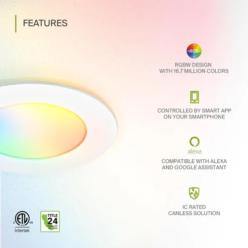 Miniatura 3 de ASD 1 Pack LED Smart Recessed Lighting 4 Inch 9W, RGBW Color Changing Lights, Compatible with Alexa & Google Assistant, Dimmable 2700K-6500K