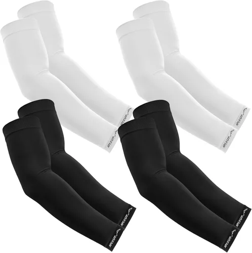Miniatura 10 de APEXUP Mangas refrescantes para hombres y mujeres, protección solar UV UPF 50, mangas de compresión para voleibol para exteriores 1 negro+1 blanco+1