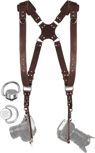 Miniatura 20 de C Coiro Camera Harness for 2 Cameras Dual Shoulder Leather Camera Strap for DSLR/SLR, Camera Straps for Photographers Canela