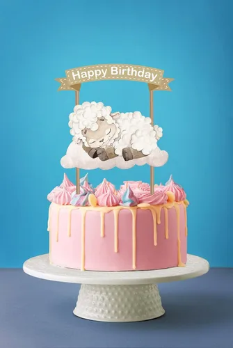 Miniatura 3 de Decoración de pastel de cordero para bebé, bonita decoración de cumpleaños de ovejas para niños, baby shower, suministros de fiesta de animales