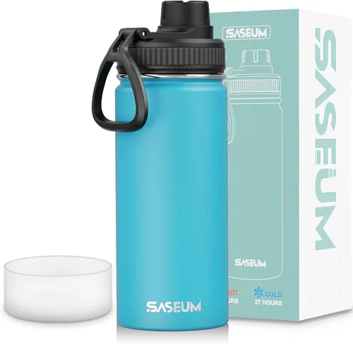 Miniatura 25 de SASEUM Botella de agua de acero inoxidable de 12 onzas, botella aislada sin BPA con tapa de boquilla a prueba de fugas, botella de metal de boca