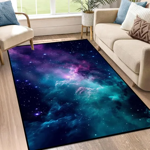 Miniatura 54 de Alfombra de Área Galaxia de 5' x 7', Dormitorio Sala de Estar para Niñas Niños Varones Alfombra Nebulosa Vórtex Tapetes Púrpura Azul Nube galaxy 1