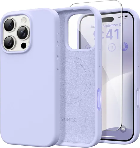 Miniatura 187 de GONEZ Funda de silicona para iPhone 14 Pro Max, compatible con MagSafe, con protector de pantalla + protector de lente de cámara, silicona líquida a