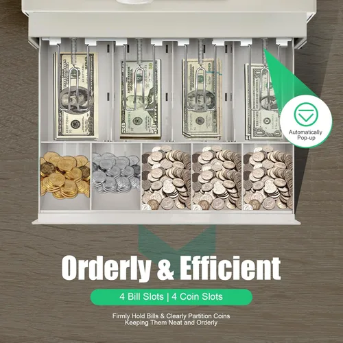 Miniatura 6 de Caja registradora electrónica, caja registradora POS System con 48 llaves, bandeja de efectivo extraíble e impresora térmica, caja registradora