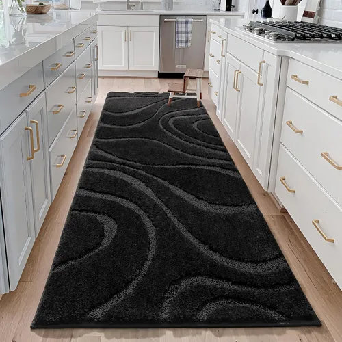 Miniatura 3 de DEXDE Alfombras de baño de 24 x 60 pulgadas, ultra suaves y absorbentes de agua, antideslizantes, de secado rápido, lavables a máquina, tapetes Negro