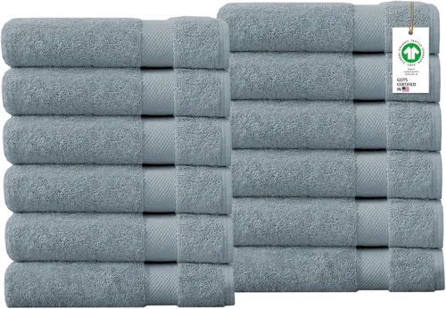 Miniatura 28 de Toallas 100% algodón orgánico de 22.93 oz/m² de felpa al tacto de secado rápido, paquete de 12 toallas de lavado de algodón orgánico, certificado