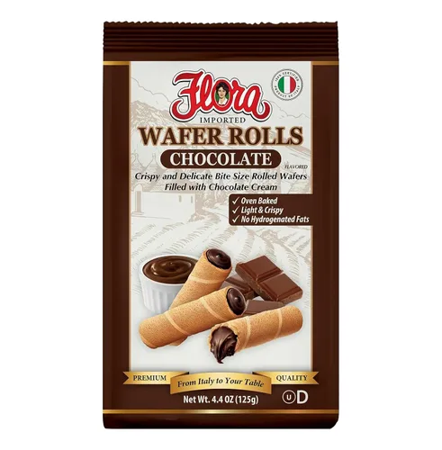 Miniatura 2 de Flora Wafer Rolls Avellana - Obleas italianas enrolladas con crema de avellanas - Bocadillo horneado ligero y crujiente al horno - 4.4 oz (125 g)