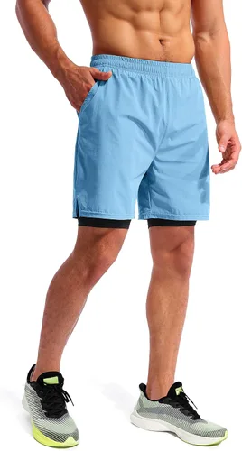 Miniatura 3 de Pudolla Mens 2 in 1 Running Shorts 7" Quick Dry Gym Athletic Workout Shorts for Men with Phone Pockets
