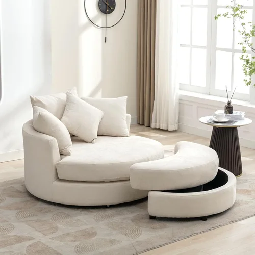 Miniatura 10 de Yoglad Silla redonda giratoria de gran tamaño, sillas de 360 grados con bandeja otomana para reposabrazos ideal para sala de estar, dormitorio
