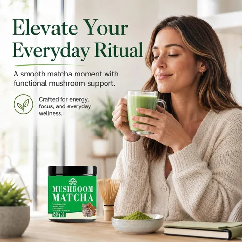 Miniatura 3 de Suiyilary Matcha de hongos, té matcha ceremonial en polvo con 7 hongos superalimentos, sin gluten, sabor genial matcha caliente o frío último, 5.29