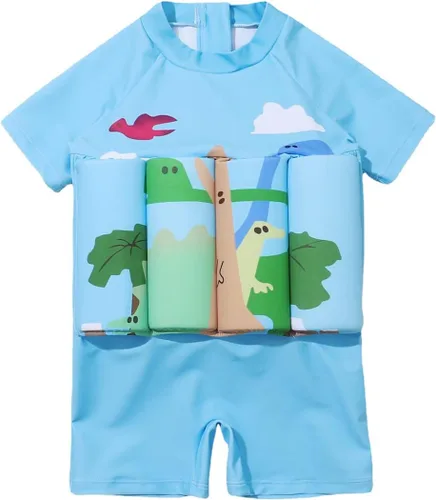 Traje de baño de una pieza para niñas y niños, hawaiano, playa, deporte, verano, traje de baño Azul claro - pterosaurio