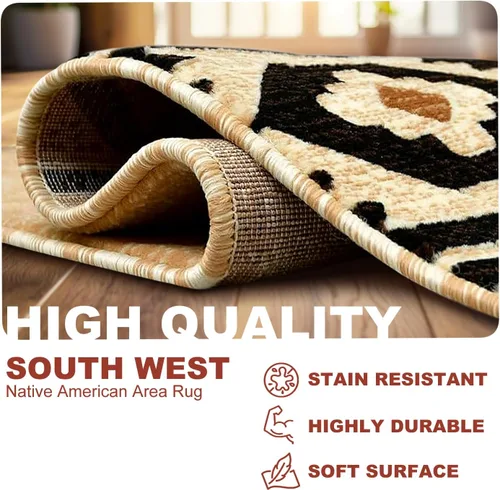 Miniatura 3 de YHSF South West - alfombra nativa americana del suroeste, fácil de limpiar, gruesa, suave y duradera, alfombra tribal inspirada en indios americanos