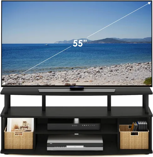 Miniatura 4 de Furinno Jaya - Mueble grande para centro de entretenimiento/TV de hasta 55 pulgadas, color ámbar pino/negro