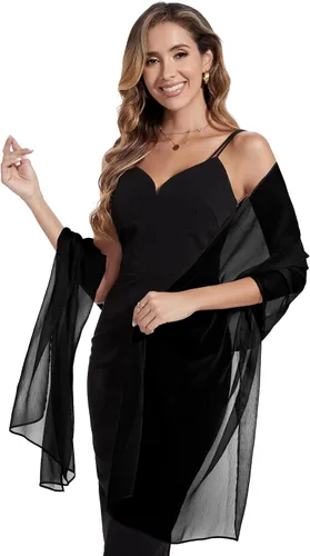 Miniatura 5 de Bufandas y envolturas de chal para mujer, para vestidos de fiesta de noche, transparentes, suaves, sedosos, de gasa, para boda o novia