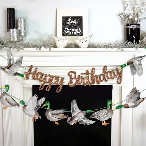 Miniatura 7 de Pancartas de feliz cumpleaños de pato mallardo, decoraciones de cumpleaños de caza de patos, pancartas de fiesta de cumpleaños de pato malardo