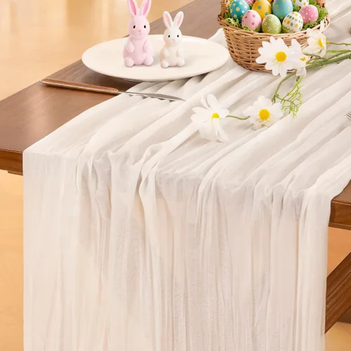 Miniatura 59 de Socomi - 10 caminos de mesa de gasa, estilo bohemio y rústico, para primavera, Pascua, bodas, fiestas, baby showers, cumpleaños y decoración, 120