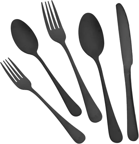 Miniatura 11 de JASHII Juego de cubiertos de 20 piezas con acabado satinado, servicio para 4, juego de cubiertos de titanio, juego de utensilios de arcoíris mate