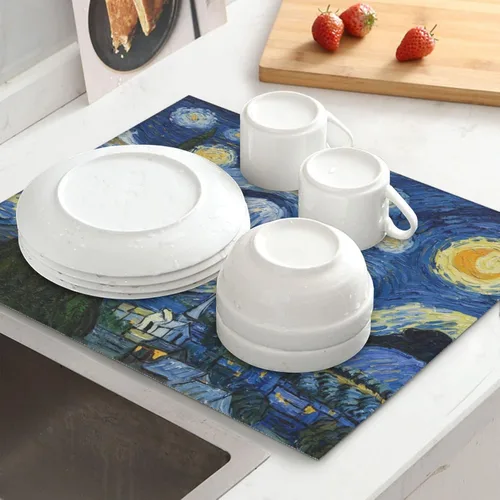 Miniatura 6 de Van Gogh Starry Sky Night Art - Tapete de secado de platos para encimera de cocina, 16 x 18 pulgadas