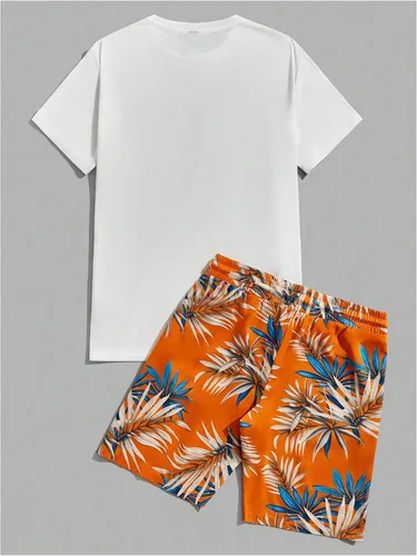 Miniatura 113 de GORGLITTER Conjunto de 2 piezas de camiseta gráfica de manga corta para hombre, estampado hawaiano con cordón y pantalones cortos
