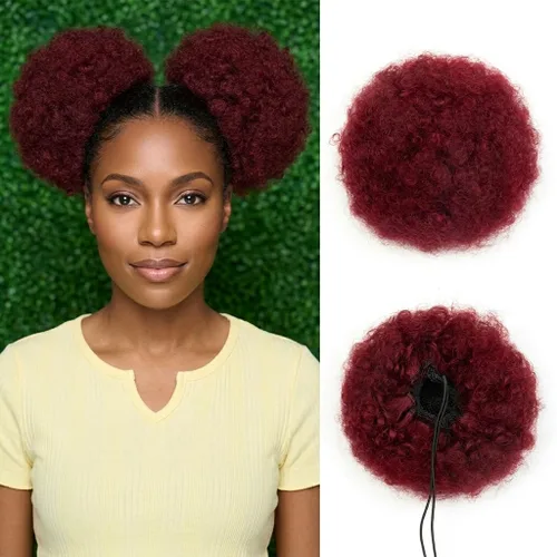 Miniatura 11 de Cola de caballo de cabello humano con cordón para mujeres negras, extensión de cabello humano rizado 4C, 8 pulgadas, aspecto natural, añade volumen