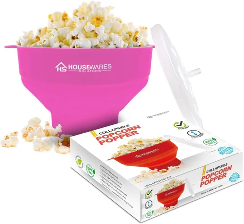 Miniatura 13 de Bol de silicona plegable, para microondas, con aire caliente para palomitas de maíz, con tapa y asas. Rojo