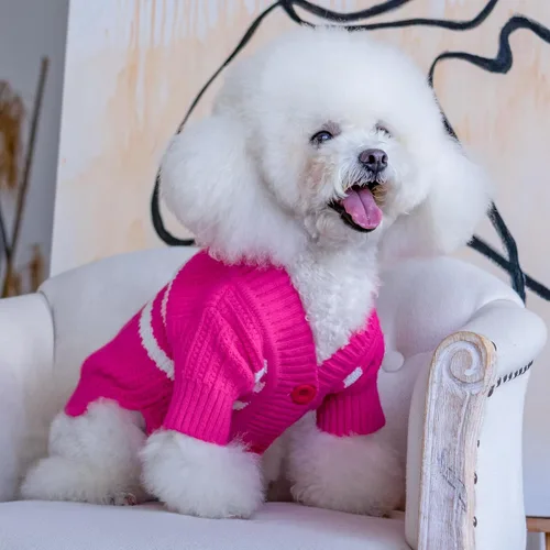 Miniatura 3 de CuteBone - Suéter de punto a rayas para perros, ropa de invierno de punto rosa para perros pequeños, gatos, niño, niña, atuendo para mascotas