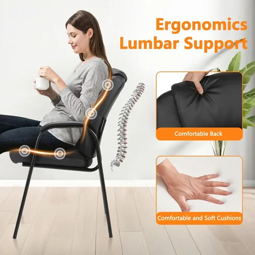Miniatura 4 de CLATINA Silla de invitados negra con brazos, sillas de recepción de oficina para conferencias y sala de espera, silla ergonómica de cuero para Negro