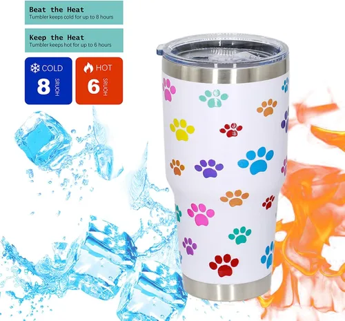 Miniatura 4 de Vaso de perro para mamá, regalos para amantes de los perros, tazas de café de viaje de acero inoxidable, tazas de café con estampado de patas