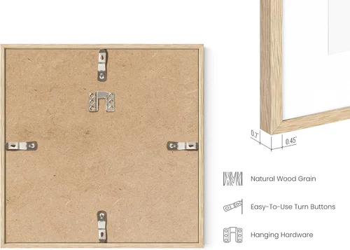 Miniatura 3 de HAUS AND HUES Portarretratos de madera de roble beige de 8 x 8 pulgadas, juego de 6, marcos cuadrados con paspartú, marcos minimalistas para fotos