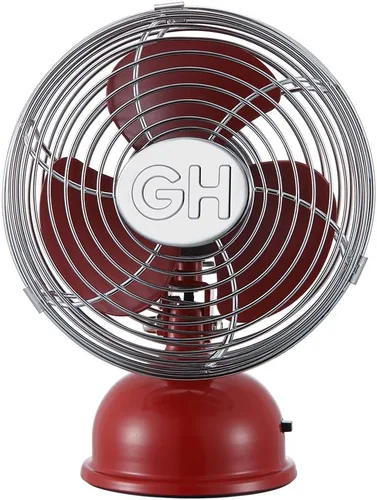 Good Housekeeping 92521 Ventilador personal retro de 5" de metal completo con oscilación alimentado por USB, color rojo carmesí